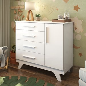 Cômoda Infantil 1 Porta 4 Gavetas 119cm 100% MDF Kakau Retrô Espresso Móveis