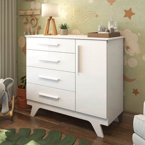 Cômoda Infantil 1 Porta 4 Gavetas 119cm 100% MDF Kakau Retrô Espresso Móveis