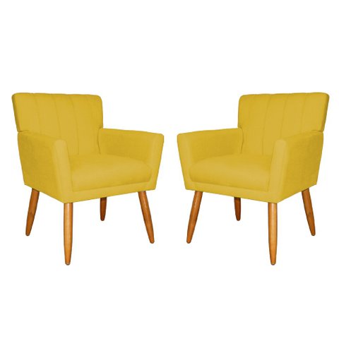 Kit 2 Poltronas Decorativa para Sala Recepção Cecília Veludo Mostarda - Lm Decor