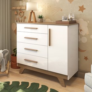 Cômoda Infantil 1 Porta 4 Gavetas em MDF Kakau Retrô 