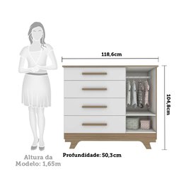 Cômoda Infantil 1 Porta 4 Gavetas em MDF Kakau Retrô  - 3