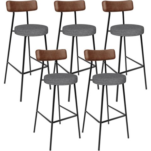 Kit 5 Banqueta Alta Cozinha Sala Jantar Milão L02 Couríssimo Marrom Linho Cinza Escuro - Lyam