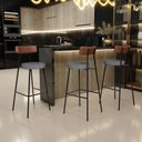 Ver imagem 2 de Kit 5 Banqueta Alta Cozinha Sala Jantar Milão L02 Couríssimo Marrom Linho Cinza Escuro - Lyam