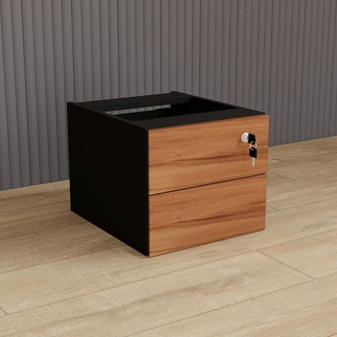 Gaveteiro Suspenso 33cm x 40cm 2 Gavetas com Chave para Mesa Escrivaninha de Escritório Corporate Marrom/Nogal/Preto