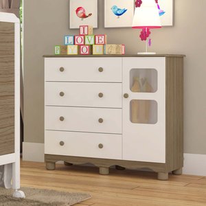 Cômoda Infantil 95cm 1 Porta com Janela e 4 Gavetas Mimo 100% MDF Espresso Móveis