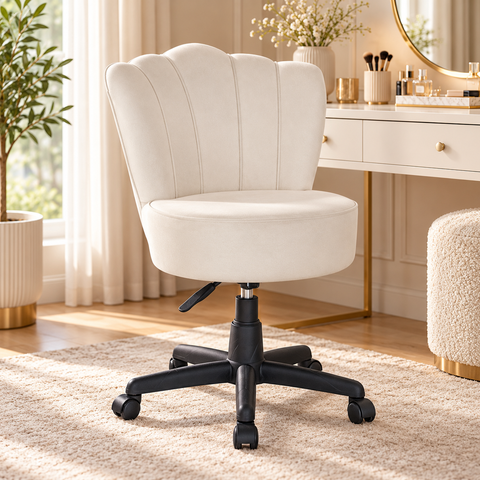 Cadeira Mocho Pétala Giratória para Estética Consultório Veludo Bege Bz Home Decor