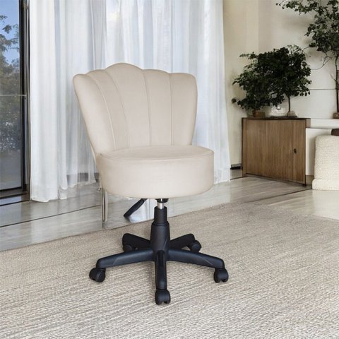 Cadeira Mocho Pétala Giratória para Estética Consultório Veludo Bege Bz Home Decor