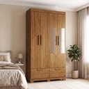 Ver imagem 1 de Guarda-Roupa Solteiro 4 Portas, 4 Gavetas, Pés e Espelho MDF Cambori Marrom/Cinamomo