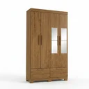 Ver imagem 2 de Guarda-Roupa Solteiro 4 Portas, 4 Gavetas, Pés e Espelho MDF Cambori Marrom/Cinamomo