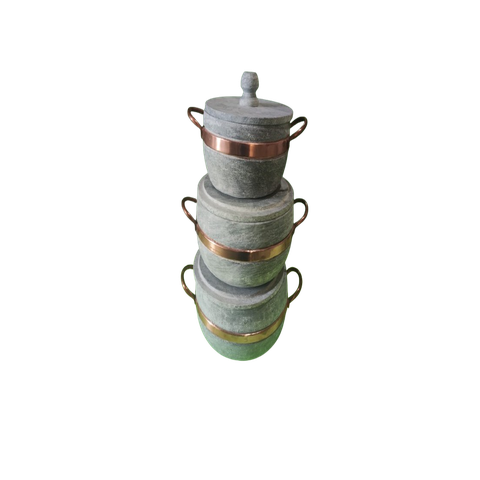 Jogo com 03 Panelas em Pedra Sabão