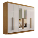 Ver imagem 1 de Guarda Roupa Casal Athos 6 Portas com Espelho 100% Mdf D`doro Móveis - Cinamomo/off White