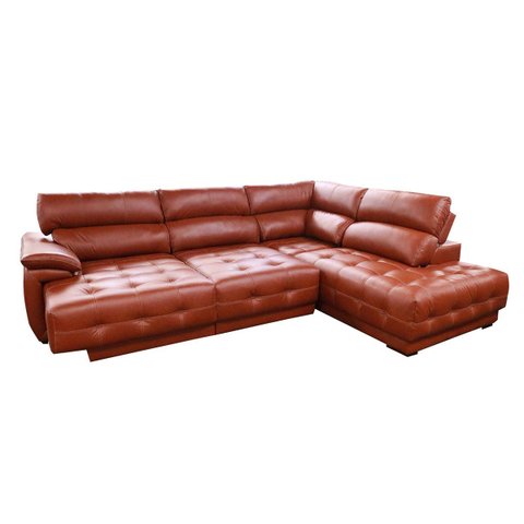 Sofá Retrátil e Reclinável de Couro Filipinas Canto com Chaise Direita 1,36 M - Conhaque com Brilho
