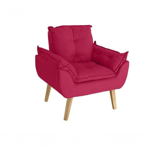 Kit 02 Poltrona/cadeira Decorativa Glamour Opala com Pés Quadrado Vermelho