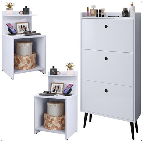 Kit Quarto 2 Mesas Cabeceira Nicho Prateleira Sapateira Vertical Organizadora 18 Pares Calçados-rpm