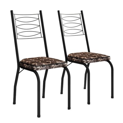 Kit 2 Cadeiras Aço Carbono Tubular Metálica Acabamento D-25 Luana Preto/mosaico Palha