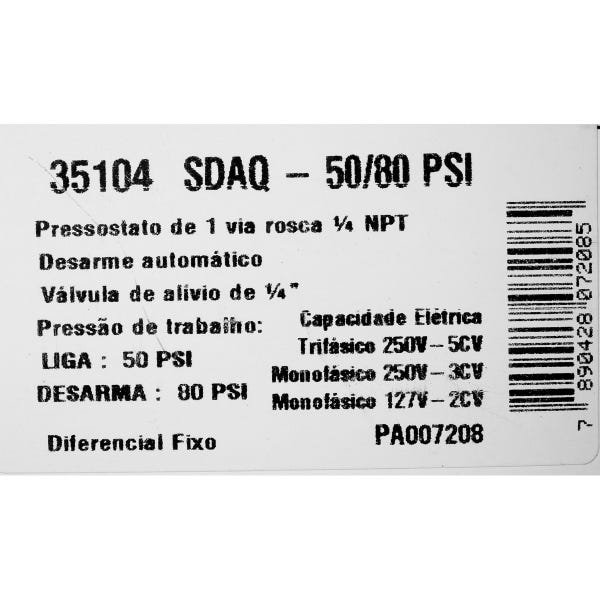 Pressostato para Ar e Água 35104 SDAQ 50/80 PSI - 5