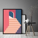 Ver imagem 1 de Quadro Decorativo Abstrato Escada Bege Azul Rosa - 70x50cm:moldura Branca
