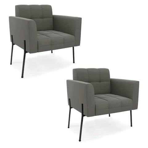 Poltrona Pé de Ferro Preto para Sala Kit 2 Elisa Suede Grafite D03 - D'Rossi