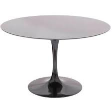 Mesa de Jantar Tulipa Saarinen Redonda 70 Cm + Vidro - Laqueada - Preto