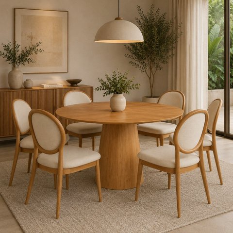 Mesa de Jantar Redonda Austrália Madeira Nozes 1.40m