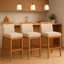 Ver imagem 1 de Kit 3 Banquetas Alta Cozinha Gourmet Conforto Suede:Suede Bege