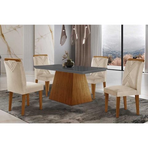 Mesa Cozinha Luna 120 + 4 Cad Amsterdã Capuccino Rufato