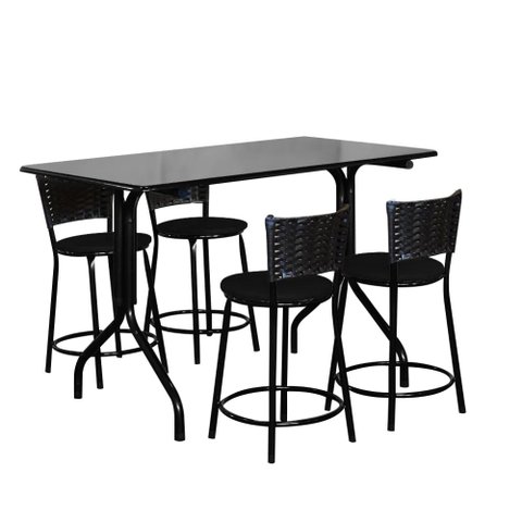Conjunto Mesa Retangular 70x120cm Preta com 4 Banquetas Café