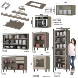 Cozinha Completa 7 Peças Évelin Duna/Cristal com Cristaleira e Rodapé - Móveis Henn - 4