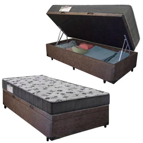 Cama Box Baú Solteiro Suede + Colchão de Espuma D33 - Sereneprime - 88cm Marrom