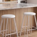 Ver imagem 2 de Kit 02 Assentos Redondo Banqueta Cadeira Estofados Poltronas H02 Corino Branco 30 cm - Lyam Decor As
