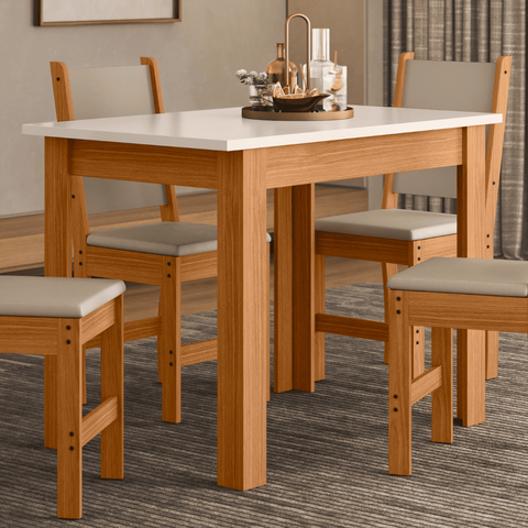 Mesa de Jantar para Cozinha Compacta 108x68cm 4 Lugares com Tampo Reforçado 18mm - Freijó/offwhite