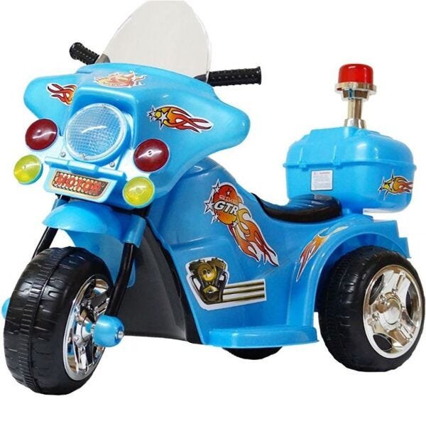 Moto eletrica triciclo infantil policial com iluminacao