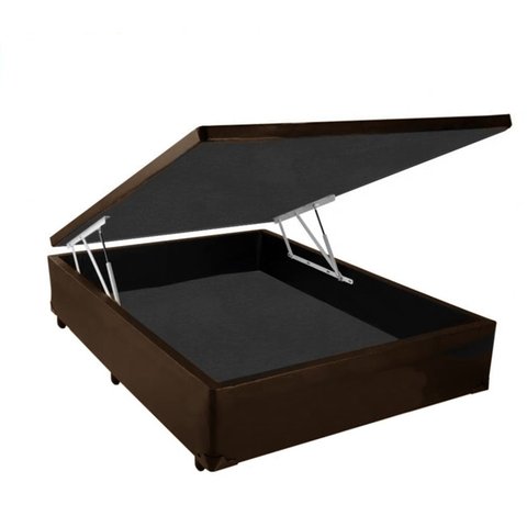 Cama Box Baú Casal Black Acolchões Corino Marrom 41x138x188