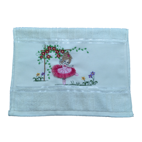 Toalha Bordada De Mão Lavabo Bailarina no Jardim Saia com Franja Fringer Dohler Artesanalle Branco S