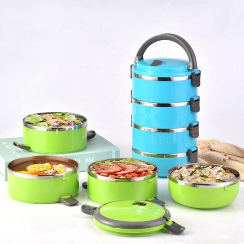 Marmiteira Térmica Inox 4 Compartimentos Hermética Empilhável Kit Fitness Lunch Box Portátil