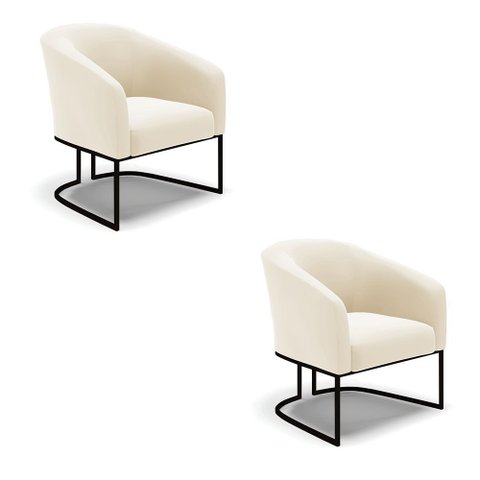 Poltrona Decorativa Industrial Preto Kit 2 Stella Veludo D03 - D'Rossi