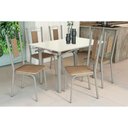 Ver imagem 1 de Conjunto: Mesa Sala Jantar Elba Tampo Madeirado C/ Vidro 120cm e 6 Cadeiras Florença Niquel/off