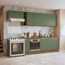 Ver imagem 1 de Armário de Cozinha Completa 3 Gavetas 100% Mdf 300cm Nogueira/verde Celeste Kappesberg