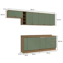 Ver imagem 4 de Armário de Cozinha Completa 3 Gavetas 100% Mdf 300cm Nogueira/verde Celeste Kappesberg