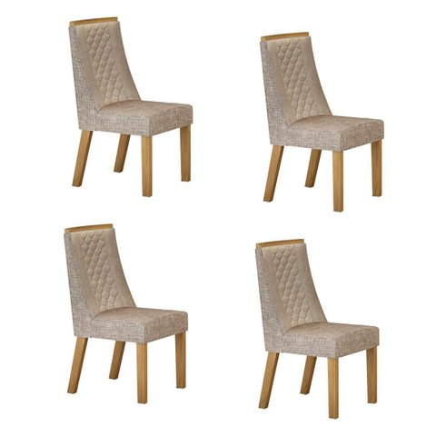 Kit de 4 Cadeiras para Sala de Jantar Dora Bege/Cinamomo/Linho