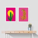 Ver imagem 2 de Kit 2 Quadros Rosa Pink - Leopardo e Cacto 33x24cm:madeira Branca