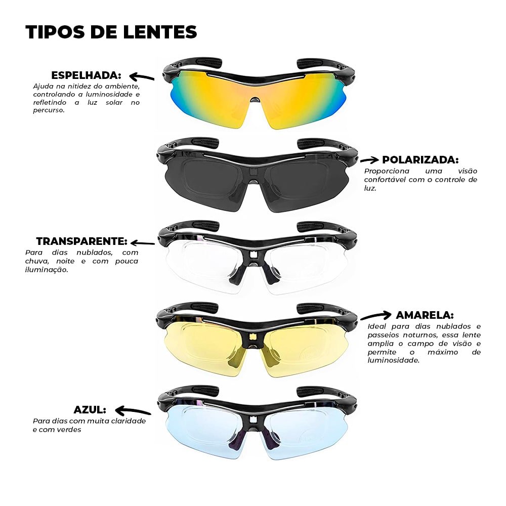 Óculos Esportivo com Cinco Lentes Proteção UV400 - Vermelho - 3