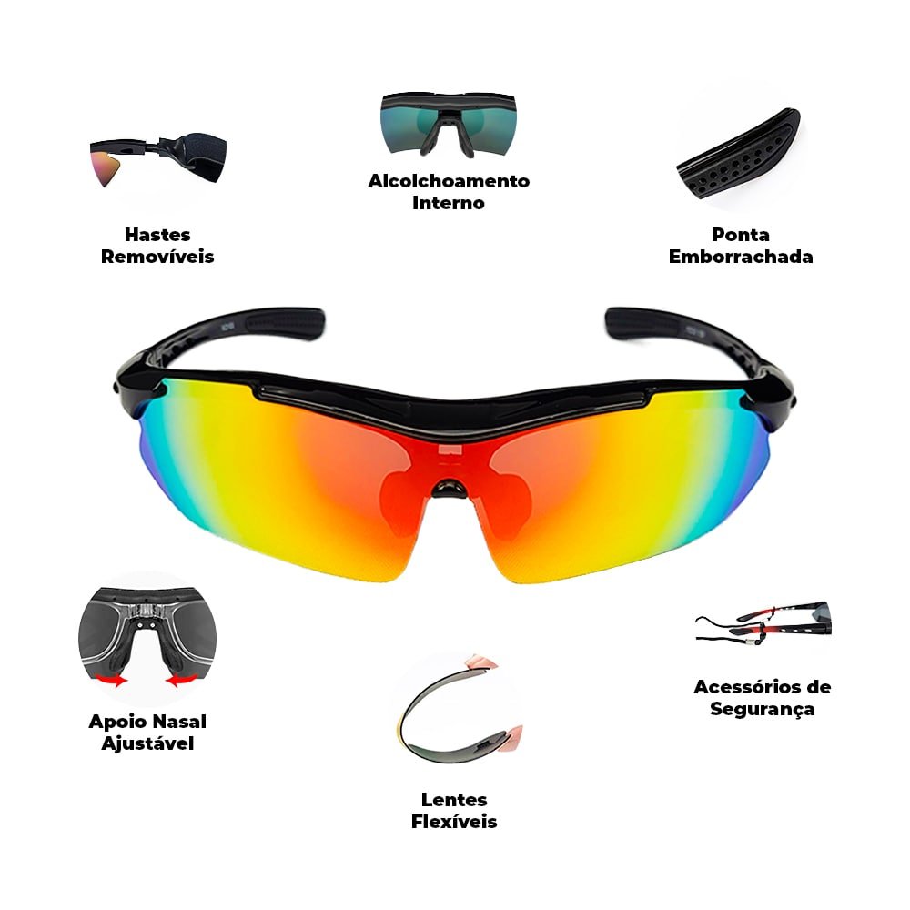 Óculos Esportivo com Cinco Lentes Proteção UV400 - Vermelho - 4