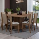 Ver imagem 1 de Conjunto Sala de Jantar Mesa Tampo de Madeira 8 Cadeiras Rustic/crema/hibiscos Marisa Madesa