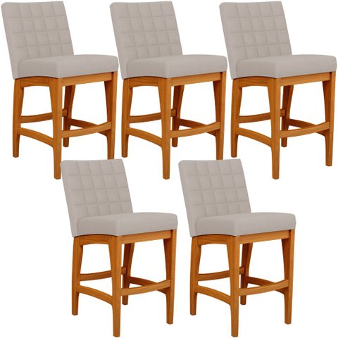 Kit 05 Banquetas Baixa Para Cozinha Bancada Bar Sala Jantar Fixa Mila L02 Linho Bege - Lyam Decor Ba