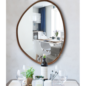 Espelho Decorativo Orgânico 03 com Moldura Lâmina de Madeira