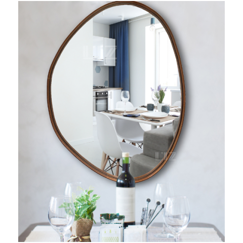 Espelho Decorativo Orgânico 03 com Moldura Lâmina de Madeira