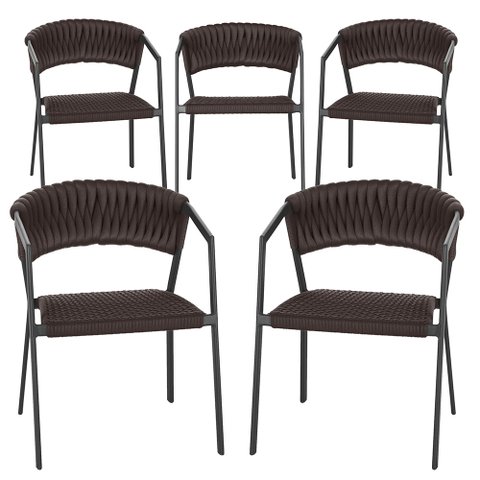 5 Cadeiras Atenas Tricô Náutico e Alumínio com Proteção Uv para Varanda, Cozinha, Área, Jardim - Pin