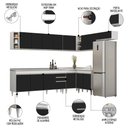 Ver imagem 3 de Armário de Cozinha Modulado de Canto 8 Peças Cp27 com Pia Inox Branco/preto - Lumil Lumil Móveis