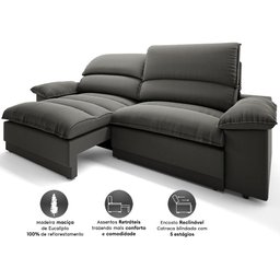 Sofá Plaza 2,00m Retrátil e Reclinável Velosuede - Netsofas - 3